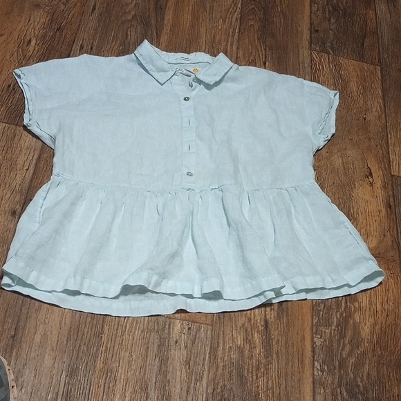 C&C California Tops - C&C California 100% Linan  Women's Mint Green  Ruffle Tunic Top Size Med